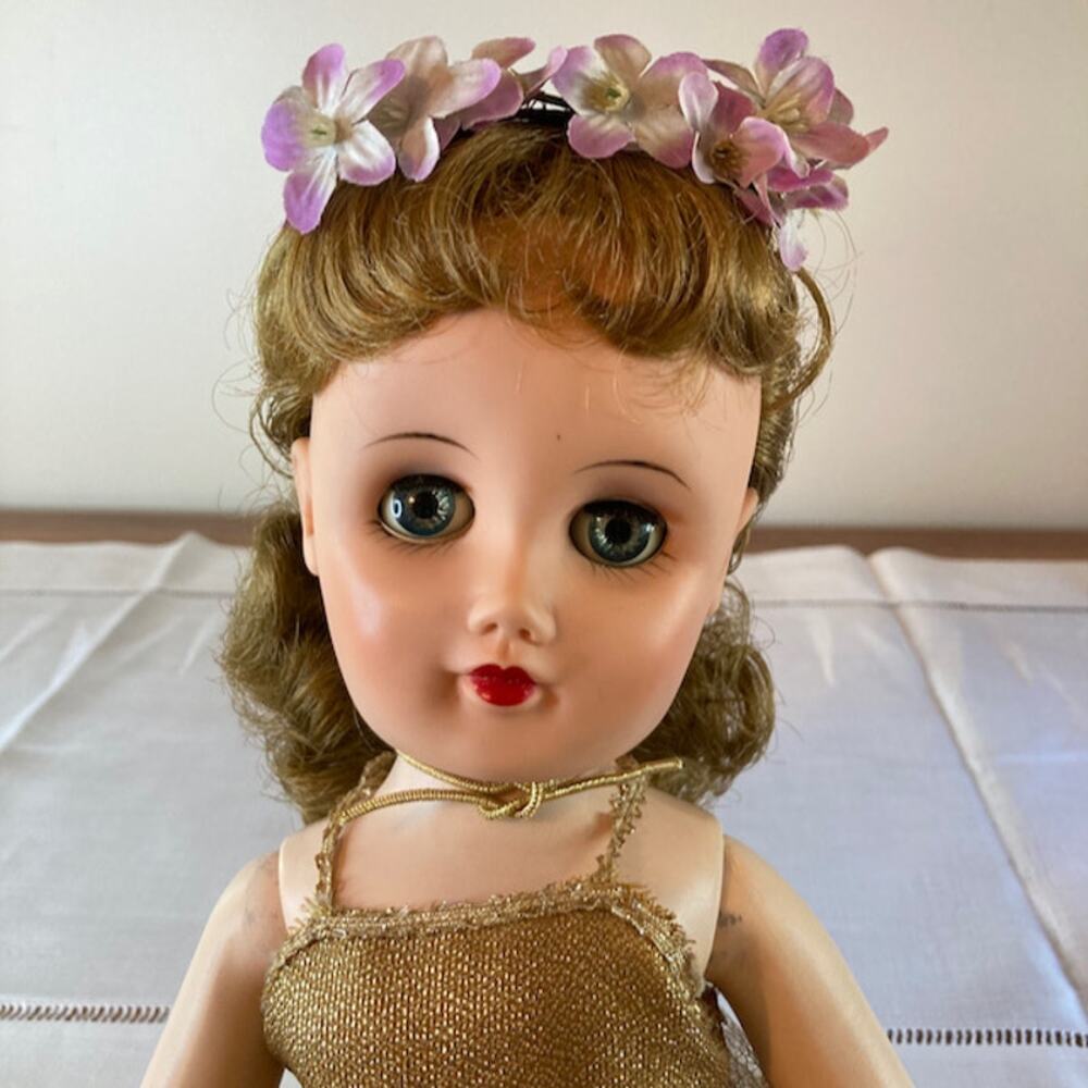 Vintage 50s Valentine Doll Co. 18" Aida Ballerina Gold Tutu Refurbished Read